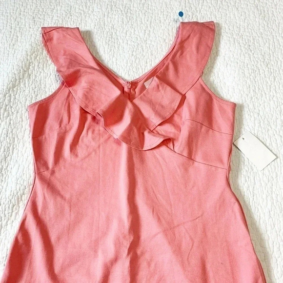 SUPERFOXX  Size L V-Neck Ruffle Midi Dress in Pink Papaya NEW! - Picture 4 of 6